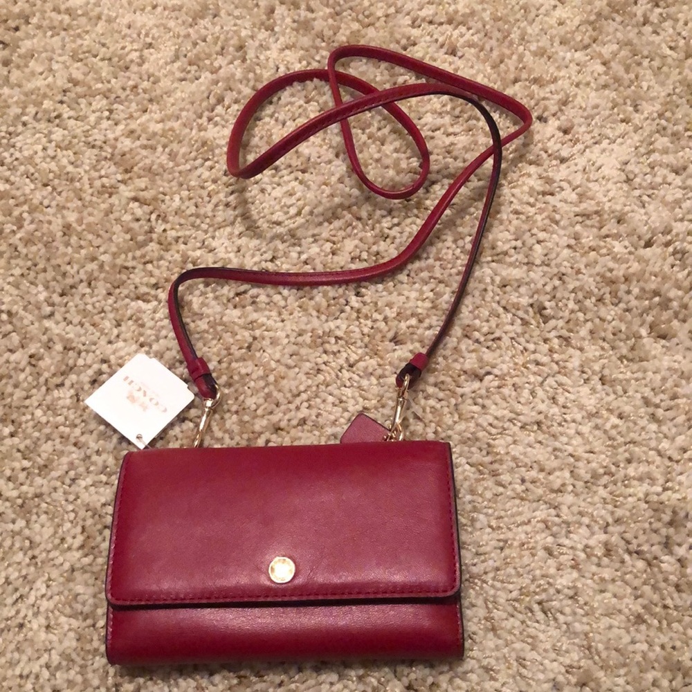 Red Leather Coach Crossbody Wallet
